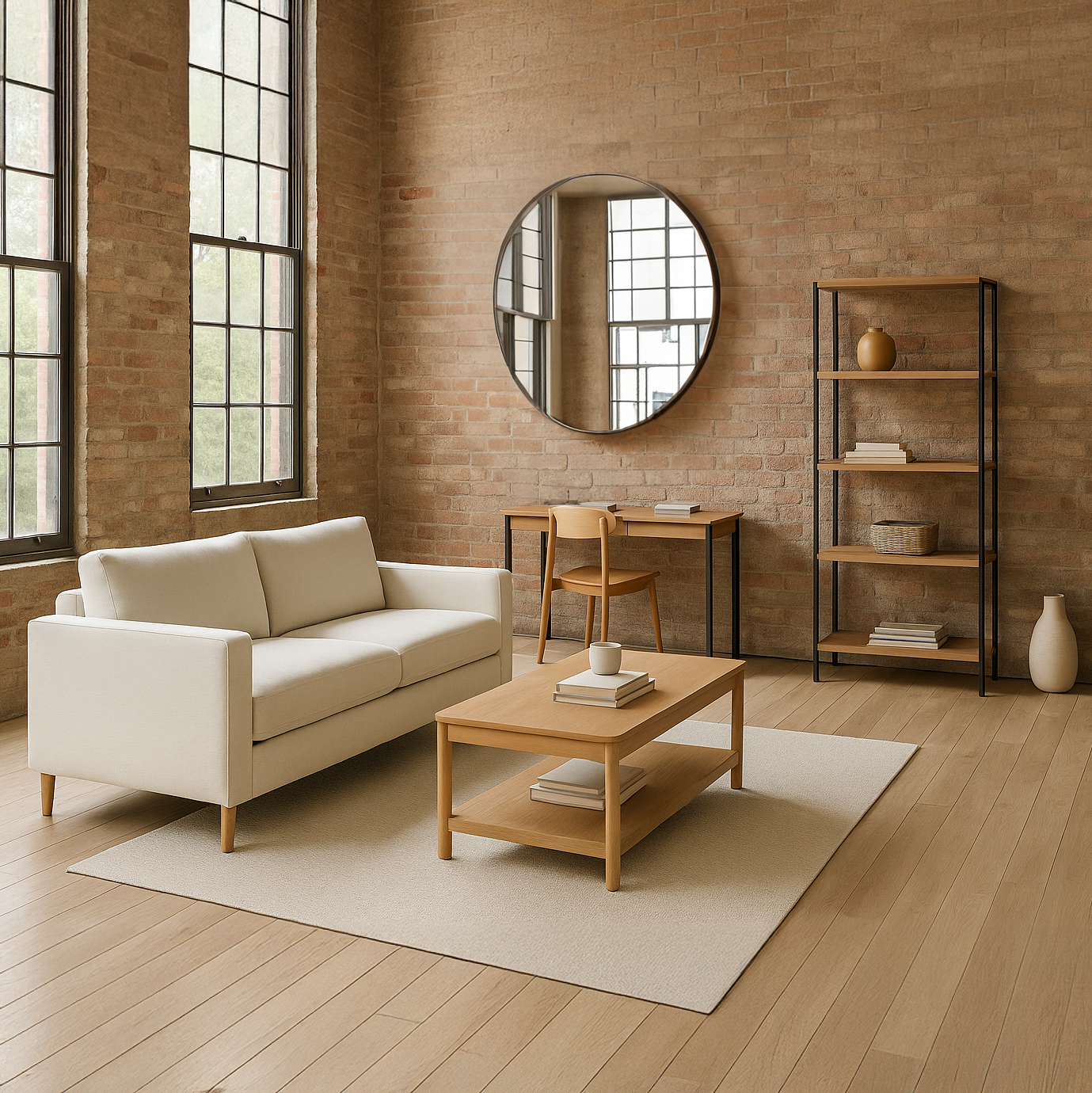 Assorted furniture selection in neutral tones, end-of-line pieces – Nook & Grain.